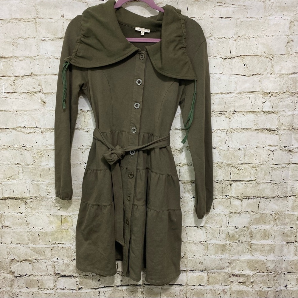 Mystree Army Green Button Down Shawl Neck Belted Dress